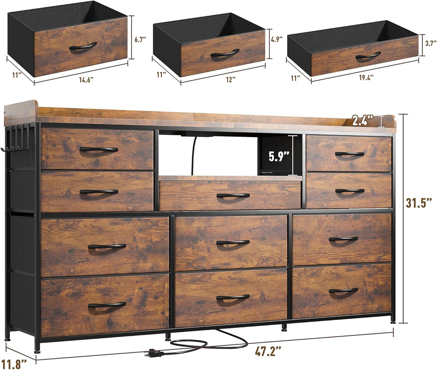 Dresser for Bedroom with 11 Drawers for 60" TV Stand for Bedroom with