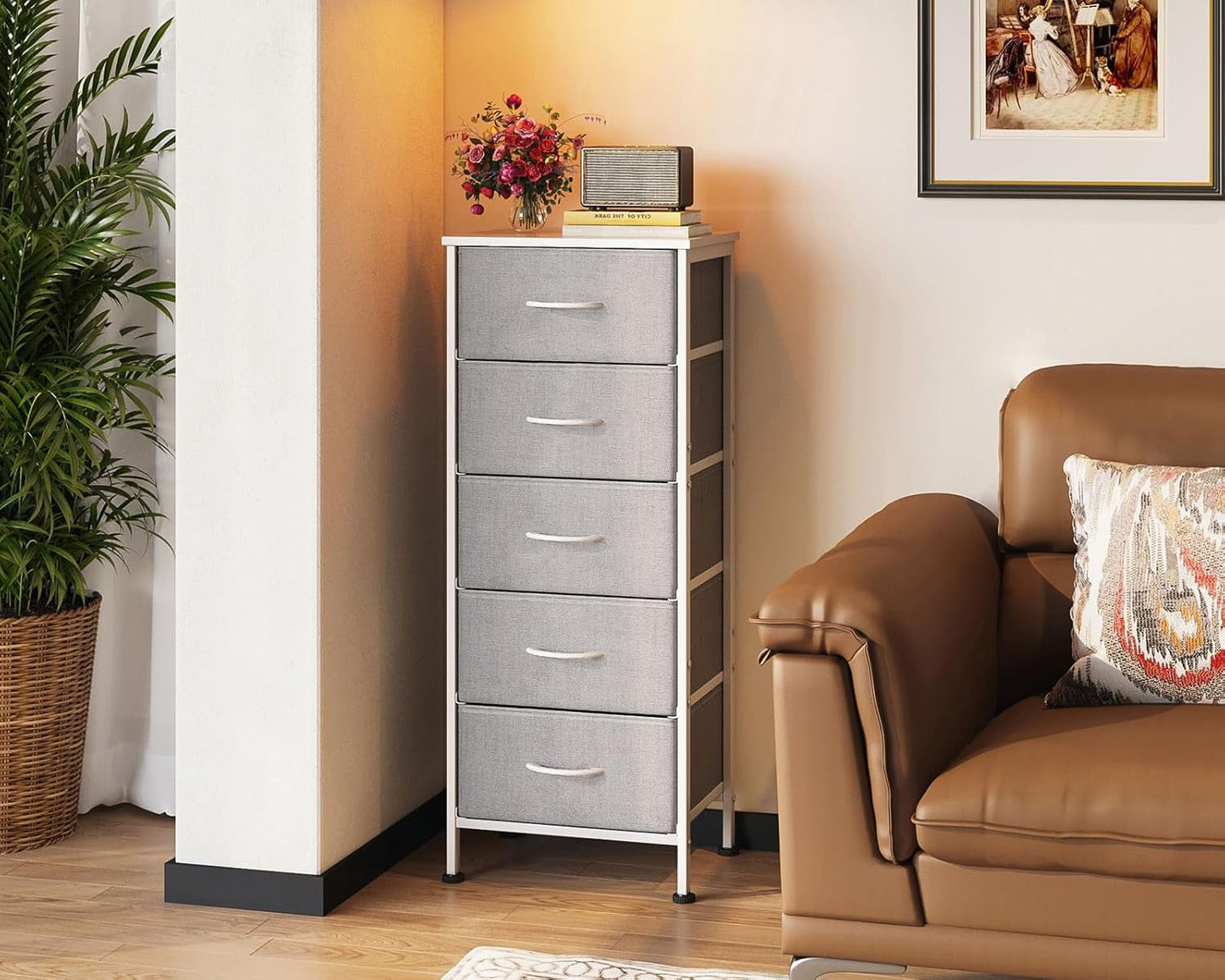 Dresser for Bedroom with 5 Storage Drawers, 48" Tall Dresser Chest of