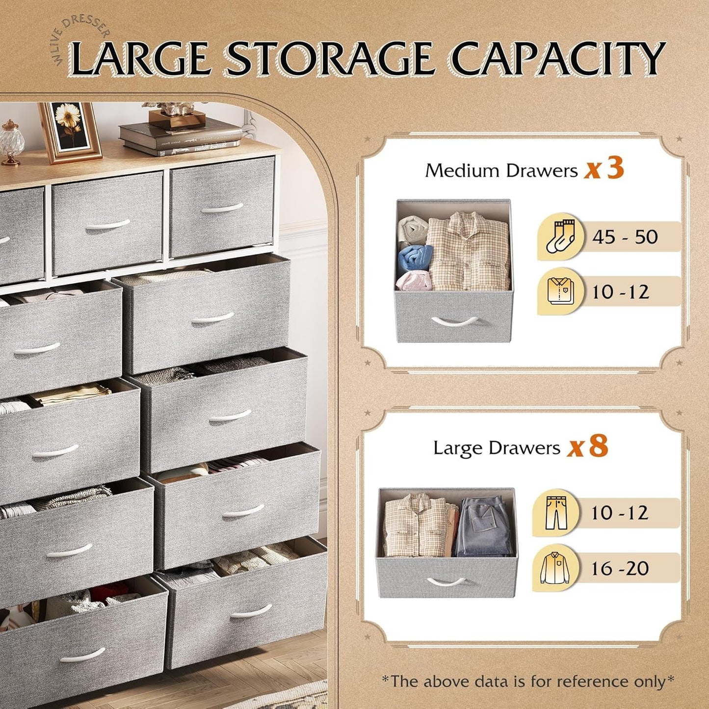 Tall Dresser for Bedroom, Fabric Dresser Storage Tower, Dresser &