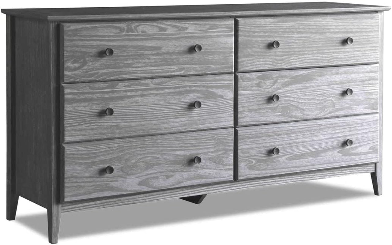 Greenport 6-Drawer Bedroom Dresser, Solid Wood with a Brushed Grey