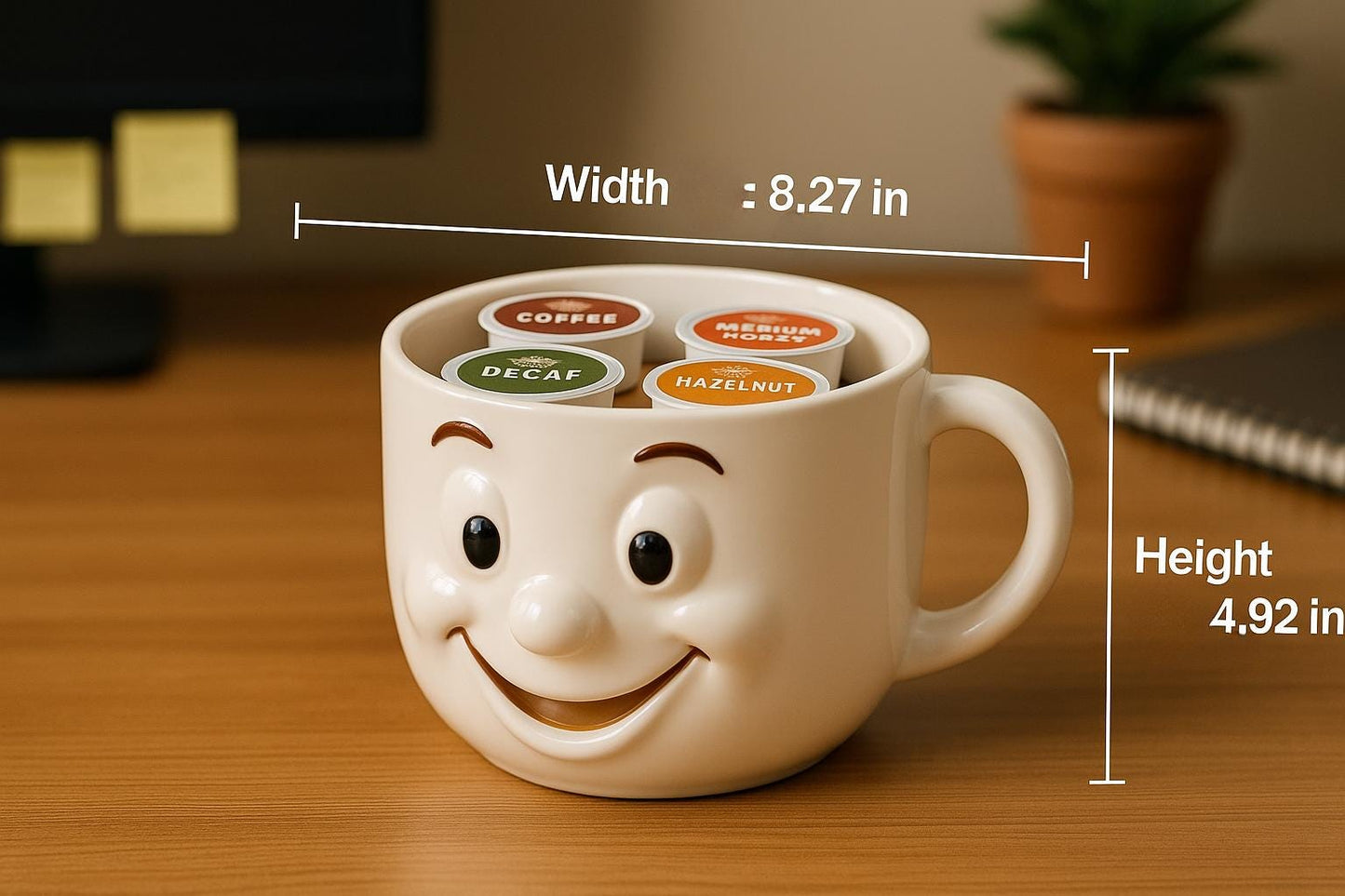 Smiling Mug Coffee Pod Holder – 4‑Slot Personal Desk Organizer,