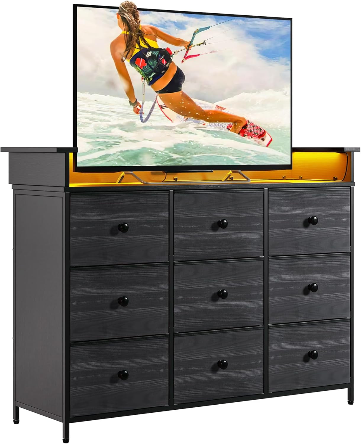 9 Drawer Dresser for Bedroom, TV Stand for Bedroom, Black Dresser with