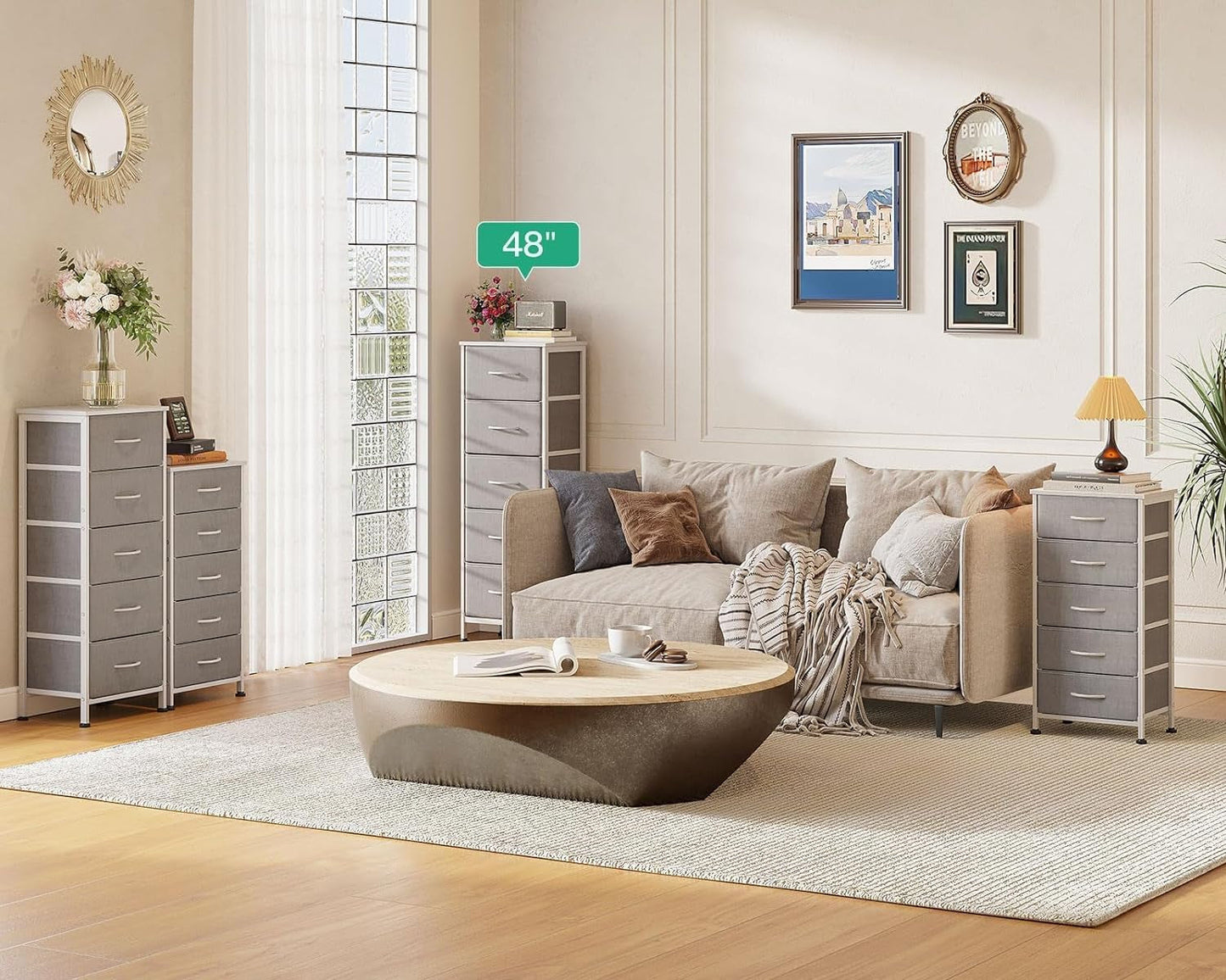 Dresser for Bedroom with 5 Storage Drawers, 48" Tall Dresser Chest of