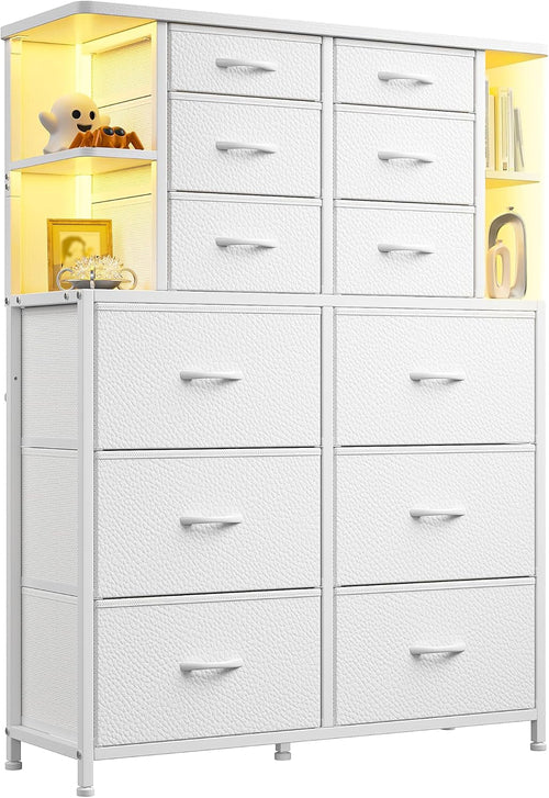 Dresser for Bedroom with LED Lights, 12 Drawers Bedroom Dresser, Black