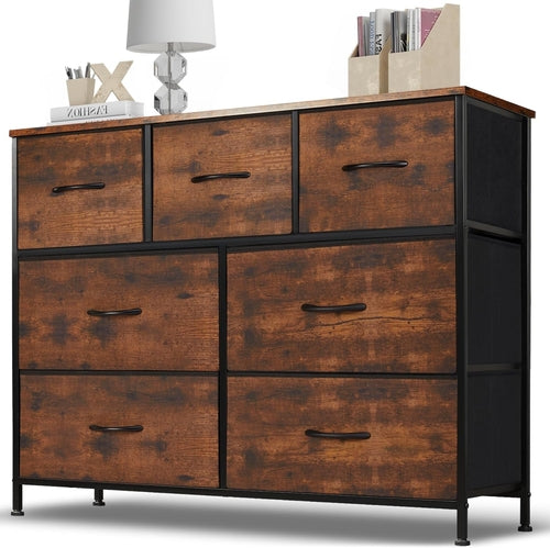 Dresser for Bedroom, 7 Storage Drawers, Anti-Tip Wide Fabric Closet