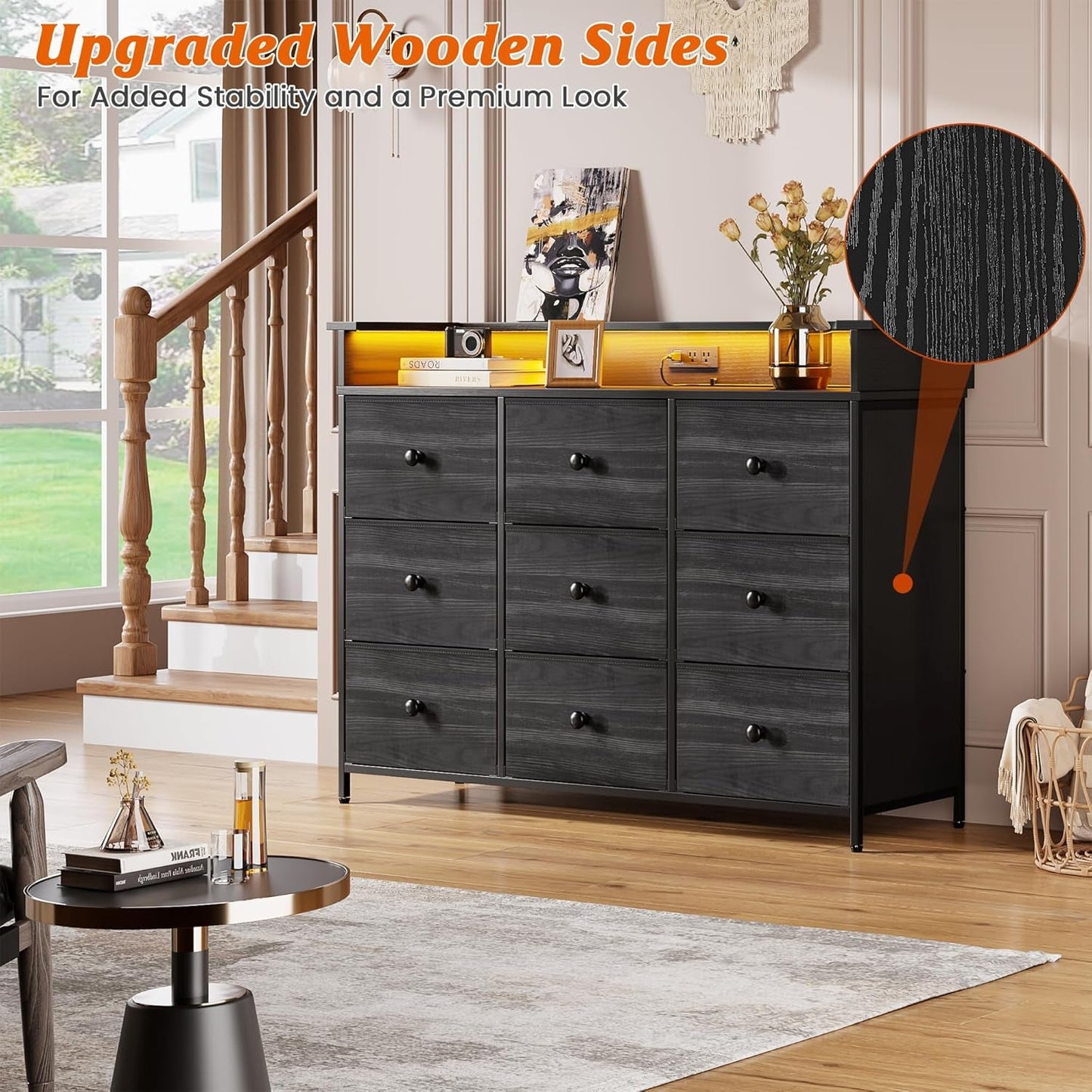 9 Drawer Dresser for Bedroom, TV Stand for Bedroom, Black Dresser with