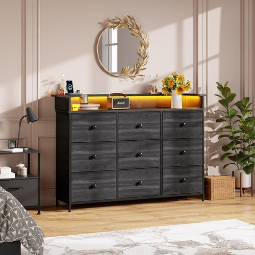 9 Drawer Dresser for Bedroom, TV Stand for Bedroom, Black Dresser with