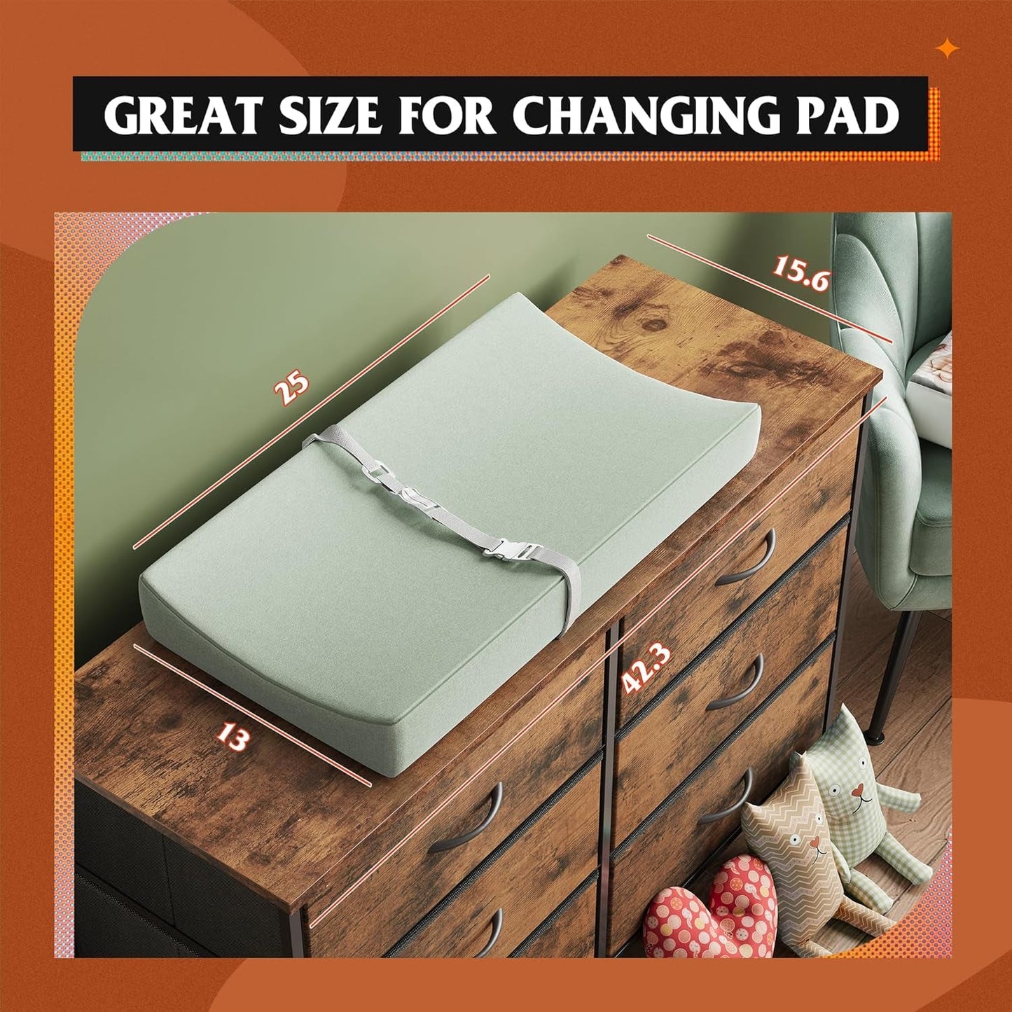 Dresser for Bedroom with 6 Drawers, Wide Fabric Dresser TV Stand for
