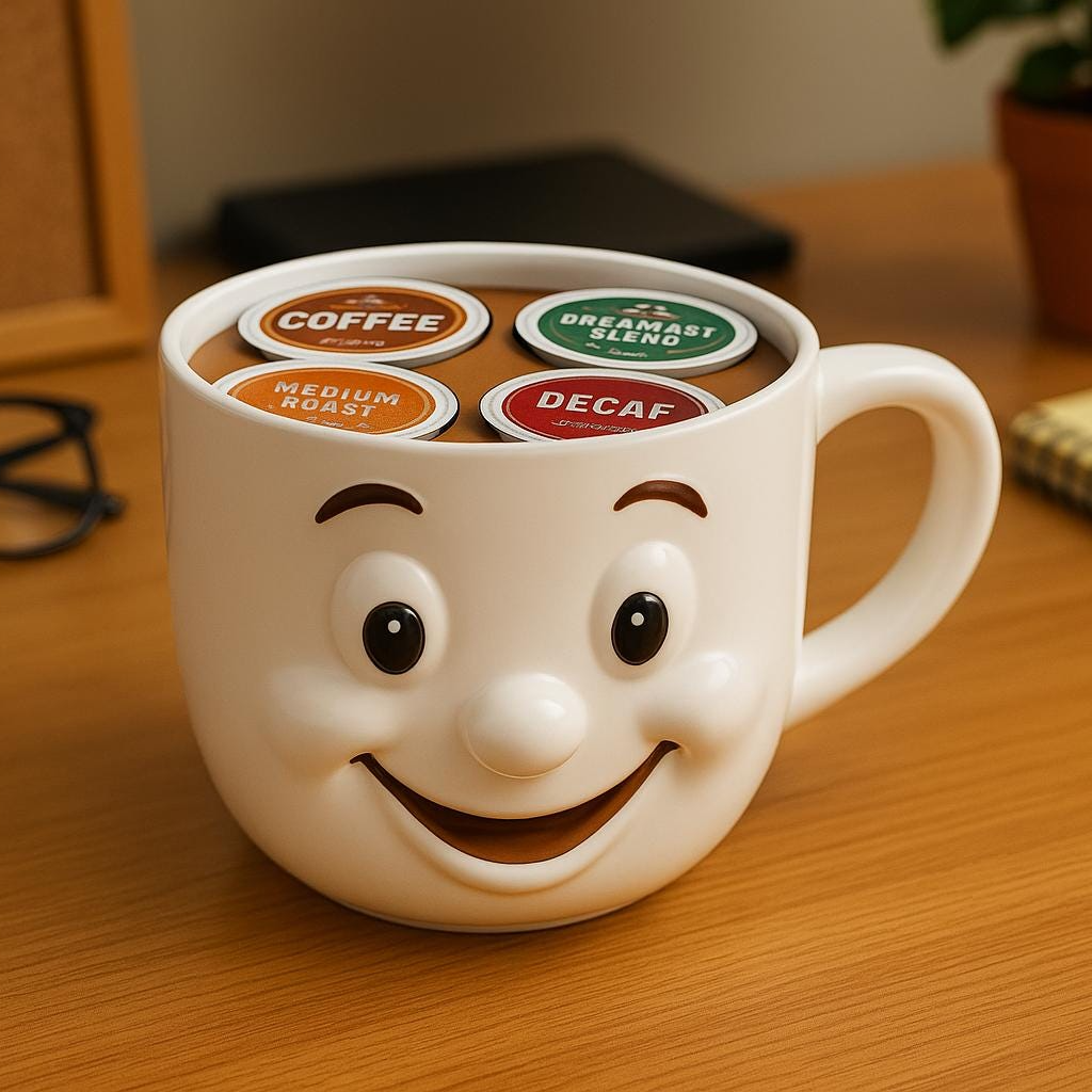 Smiling Mug Coffee Pod Holder – 4‑Slot Personal Desk Organizer,