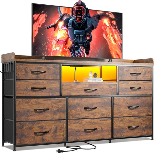 Dresser for Bedroom with 11 Drawers for 60" TV Stand for Bedroom with