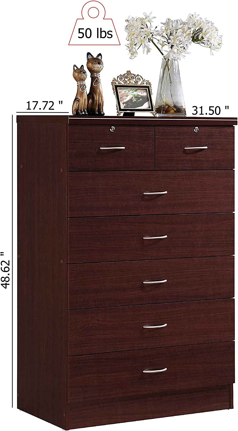 7 Drawer Wood Dresser for Bedroom, 31.5 Inch Wide Chest of Drawers,