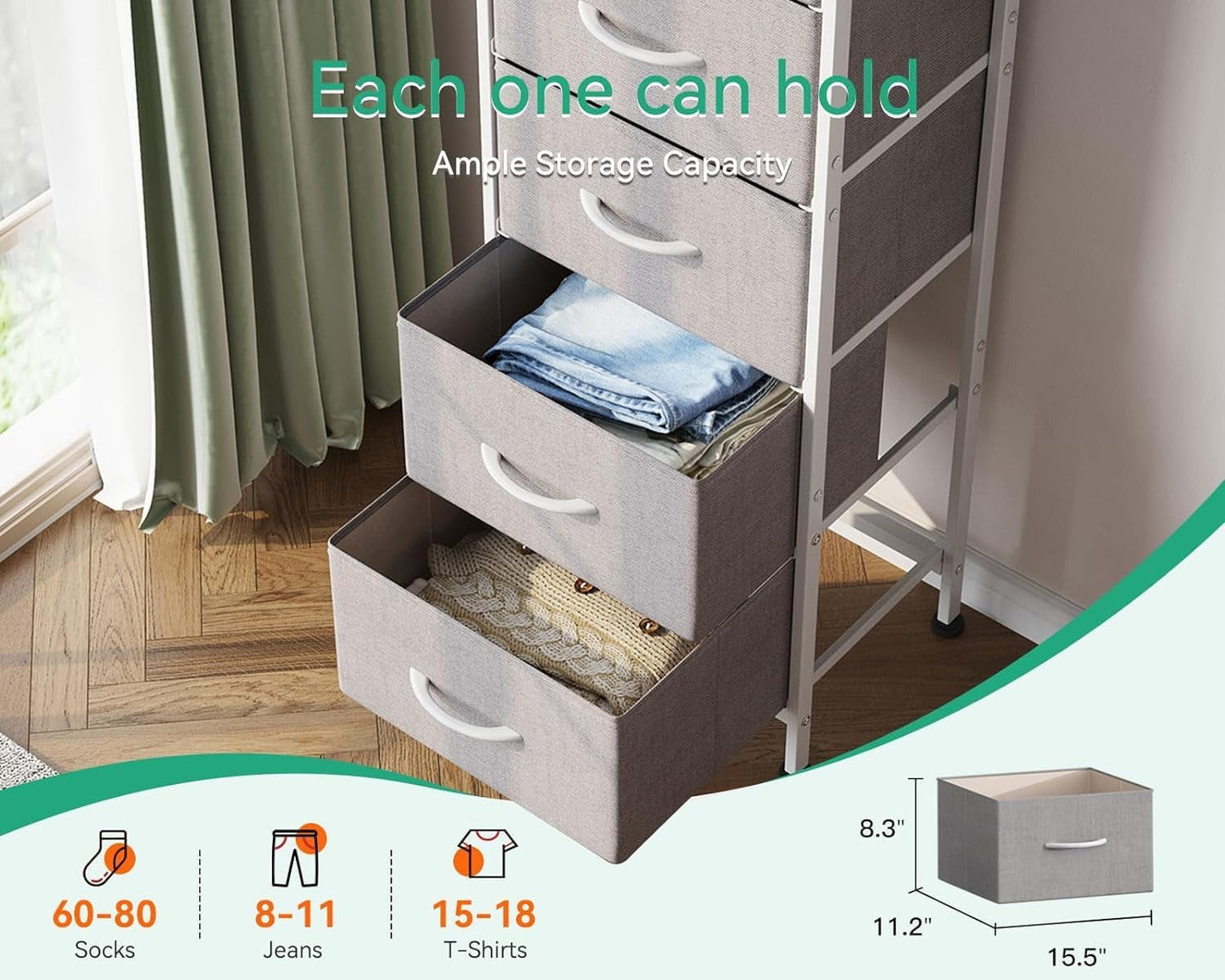 Dresser for Bedroom with 5 Storage Drawers, 48" Tall Dresser Chest of