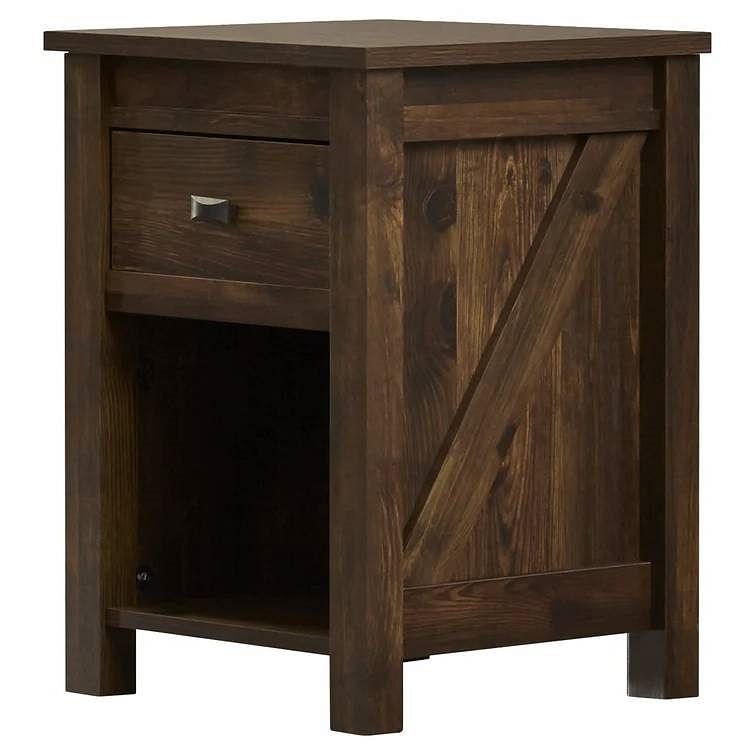 Farmhouse 1-Drawer Bedroom Nightstand with Open Shelf in Rustic Pine