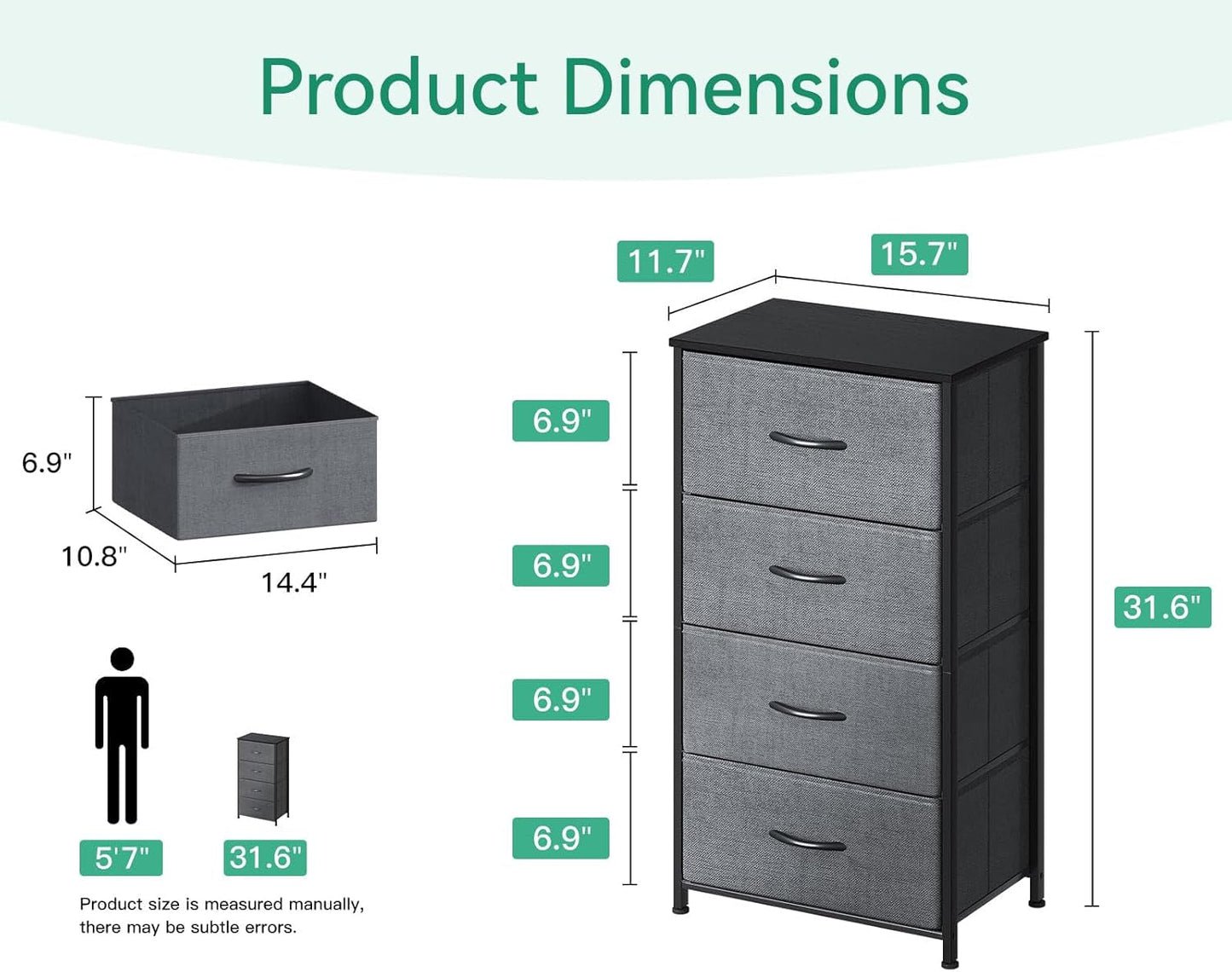 Dresser for Bedroom with 4 Storage Drawers, Small Dresser Chest of