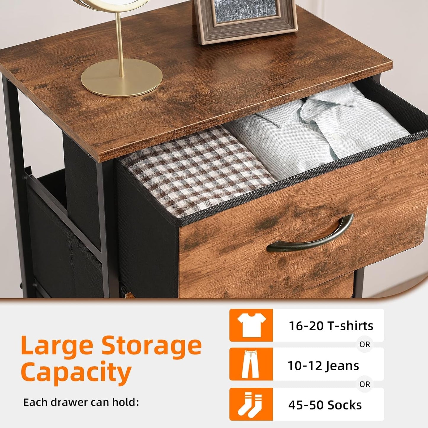 Tall Dresser for Bedroom with 4 Drawers, Storage Organizer Chest of