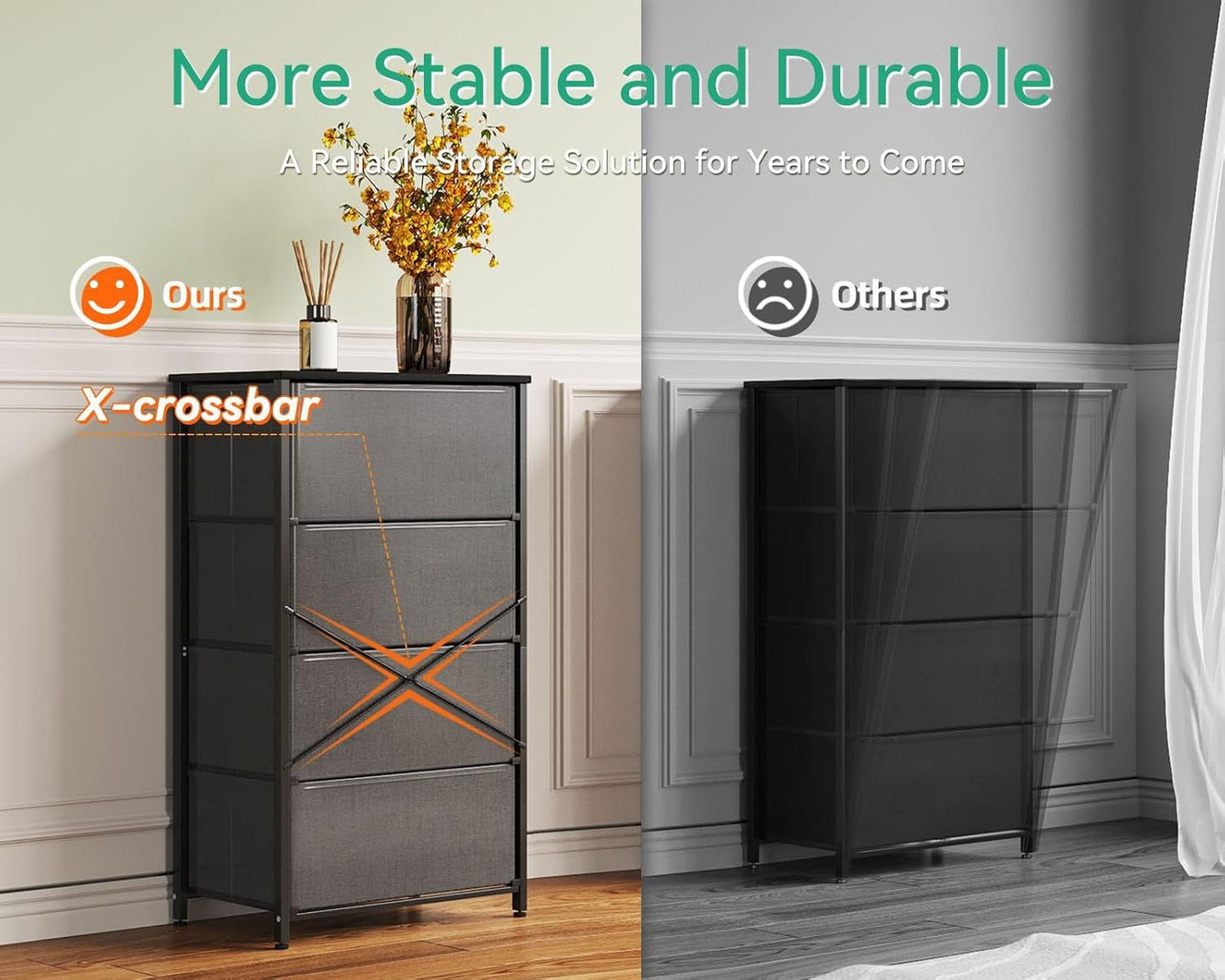 Dresser for Bedroom with 4 Storage Drawers, Small Dresser Chest of