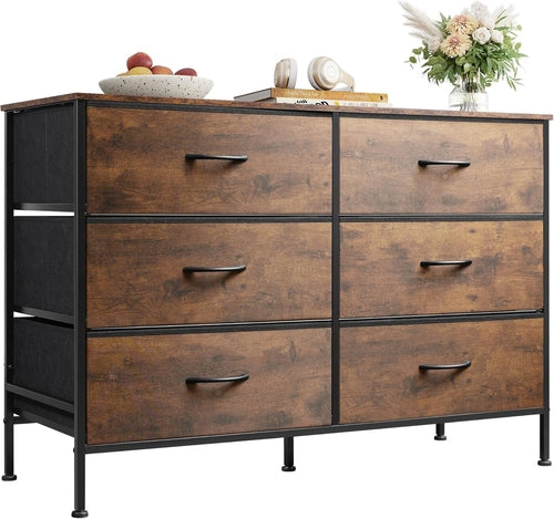 Dresser for Bedroom with 6 Drawers, Wide Fabric Dresser TV Stand for