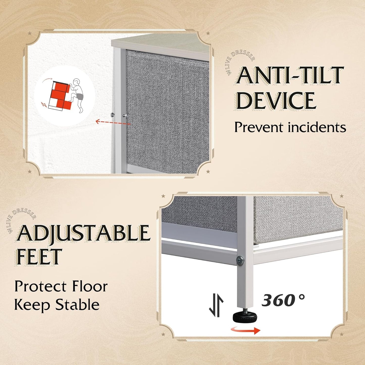 Tall Dresser for Bedroom, Fabric Dresser Storage Tower, Dresser &