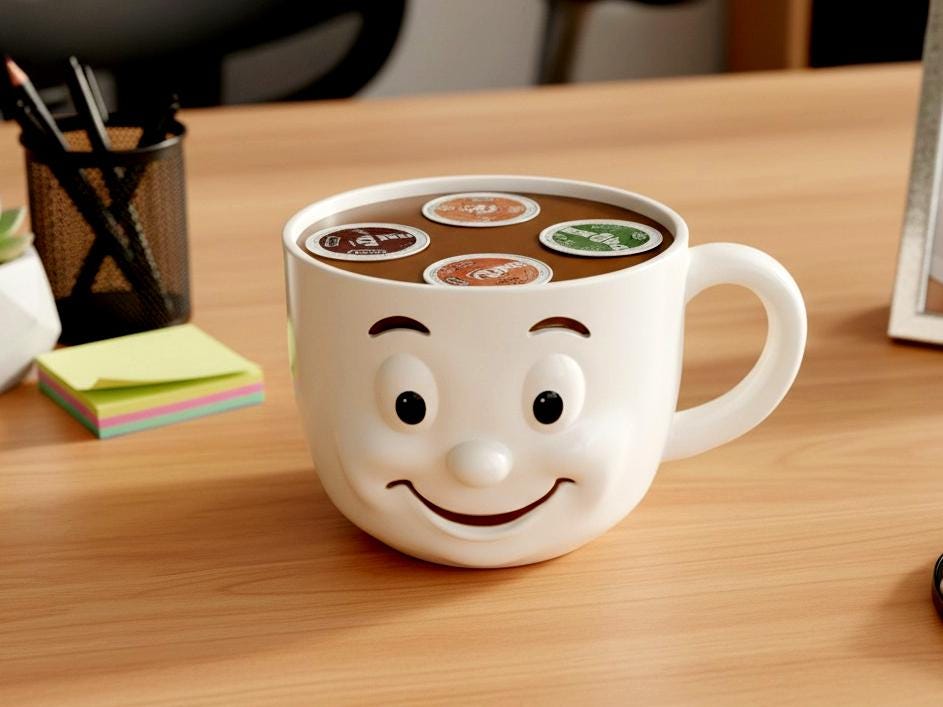 Smiling Mug Coffee Pod Holder – 4‑Slot Personal Desk Organizer,