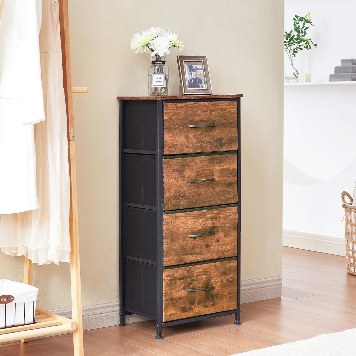 Tall Dresser for Bedroom with 4 Drawers, Storage Organizer Chest of