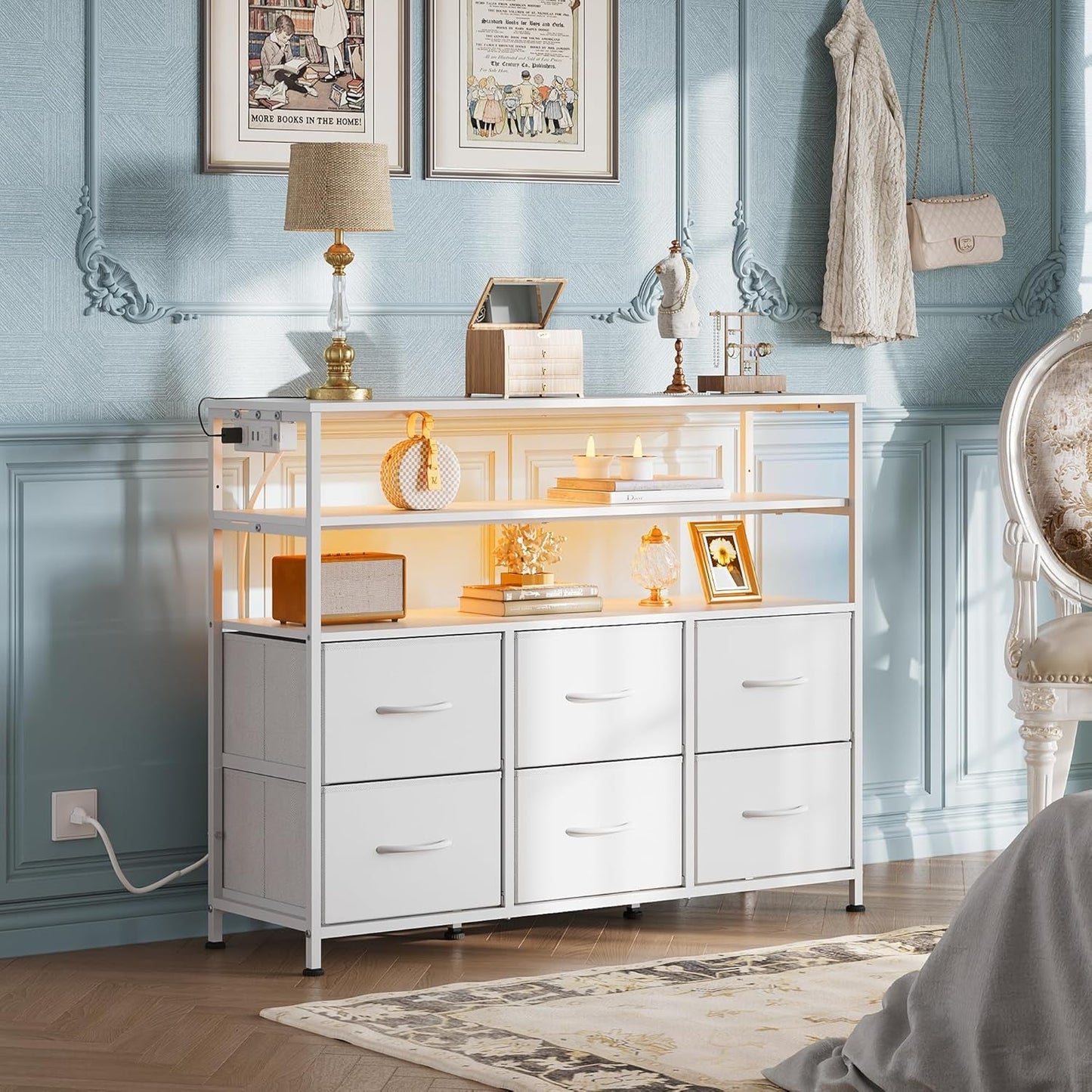 Led Dresser TV Stand for Bedroom, Entertainment Center with LED Lights