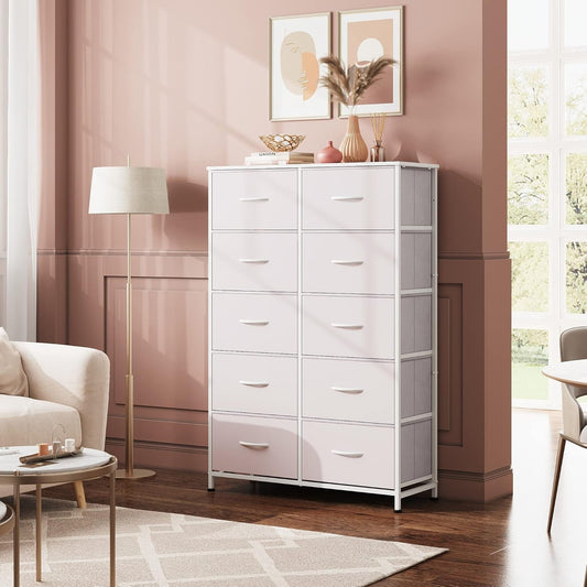Fabric Dresser for Bedroom with 10 Drawers, Tall Chest of Drawers,