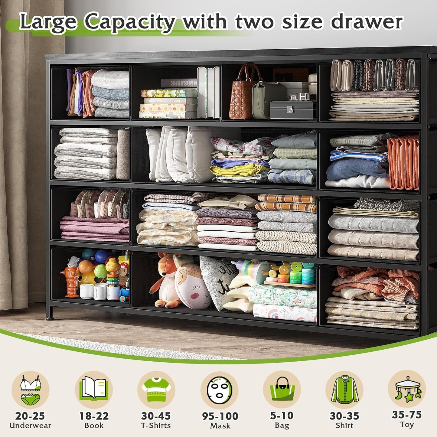Black Dresser, Dresser for Bedroom with 13 Storage Drawers, Dressers &