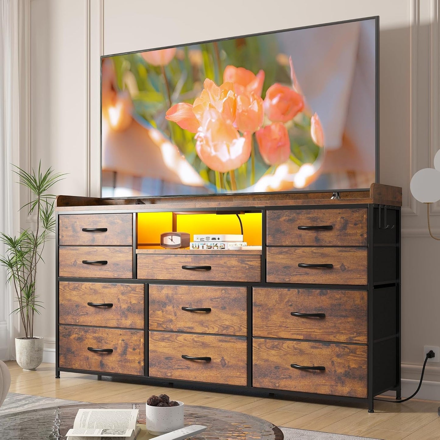 Dresser for Bedroom with 11 Drawers for 60" TV Stand for Bedroom with