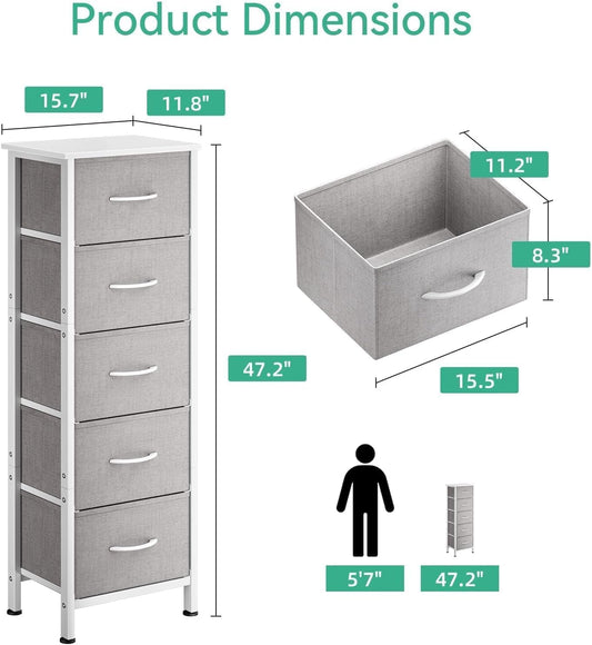 Dresser for Bedroom with 5 Storage Drawers, 48" Tall Dresser Chest of