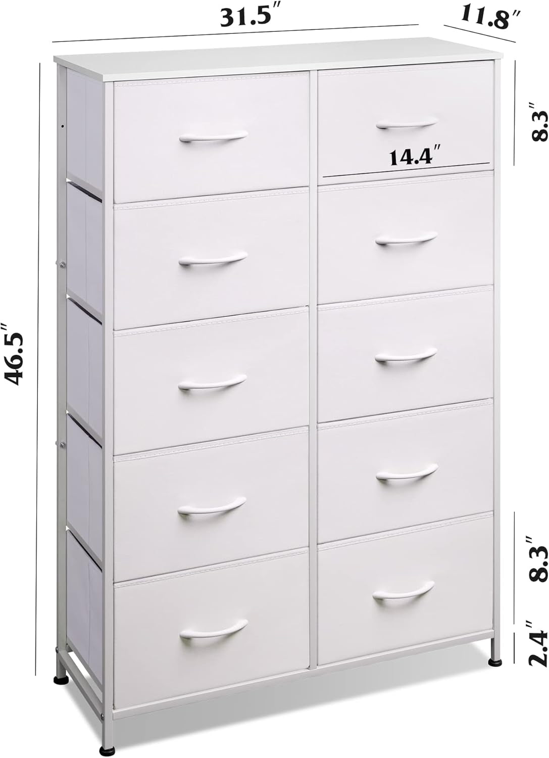 Fabric Dresser for Bedroom with 10 Drawers, Tall Chest of Drawers,