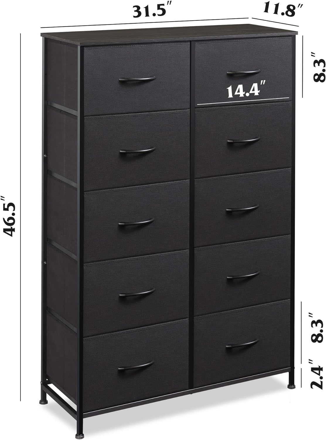 Tall Black Dresser for Bedroom with 10 Drawers, Chest of Drawers,