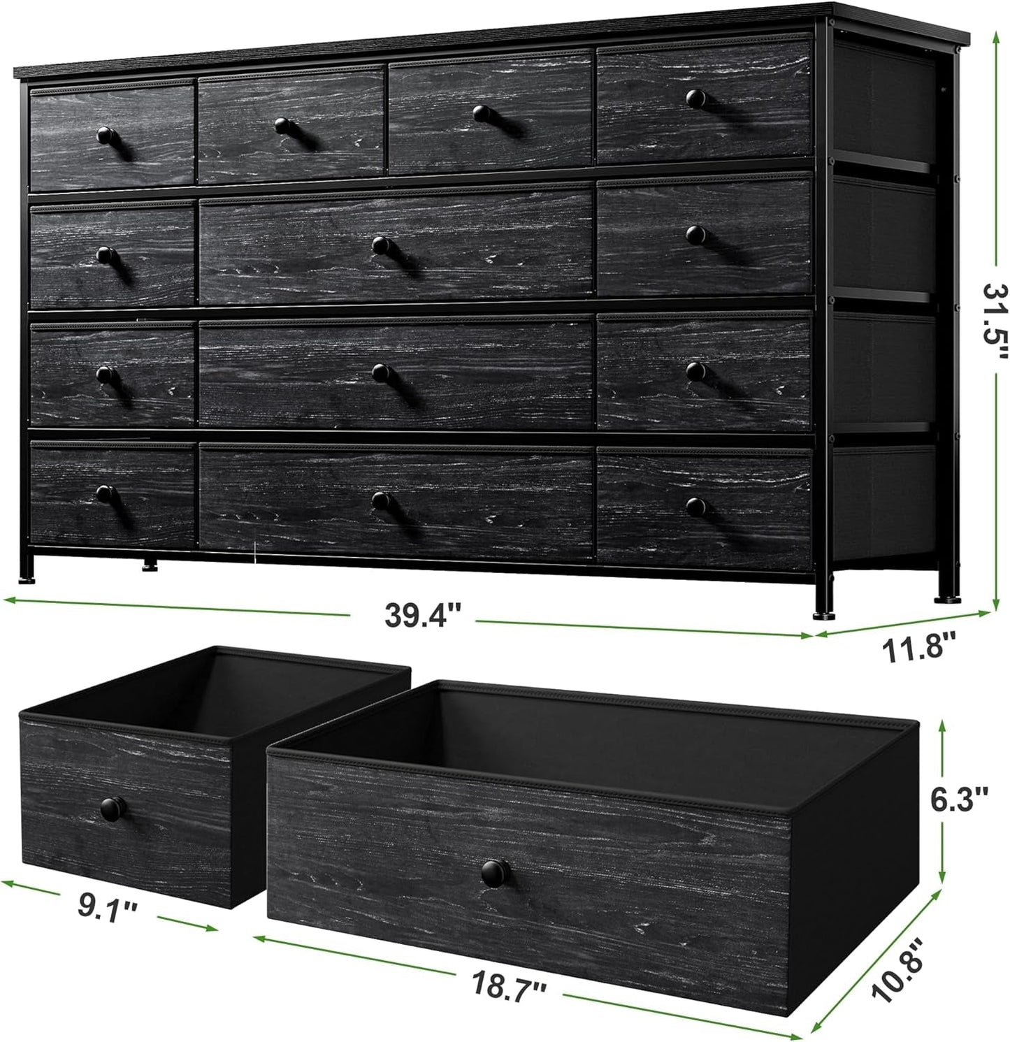 Black Dresser, Dresser for Bedroom with 13 Storage Drawers, Dressers &