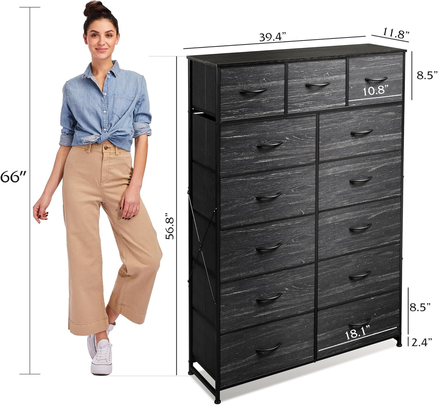 Tall Dresser for Bedroom with 13 Drawers, Storage Dresser Organizer