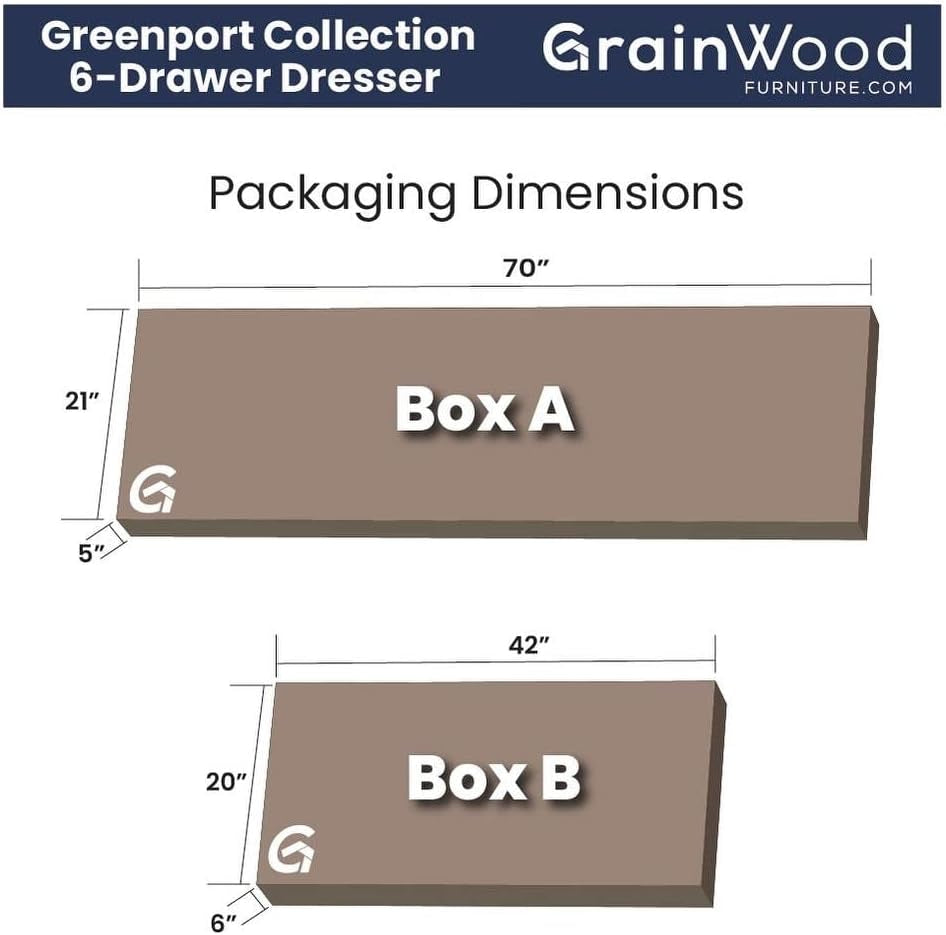 Greenport 6-Drawer Bedroom Dresser, Solid Wood with a Brushed Grey