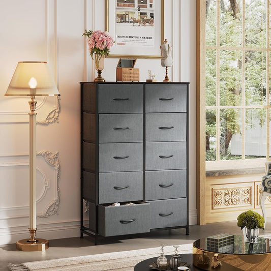 Tall Dresser for Bedroom with 10 Fabric Drawers, Organizer Units for