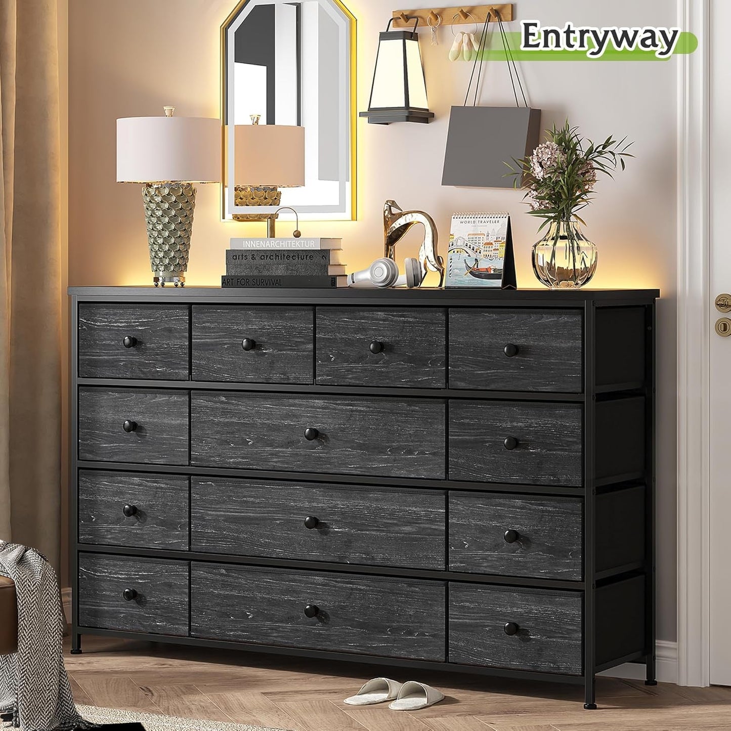 Black Dresser, Dresser for Bedroom with 13 Storage Drawers, Dressers &