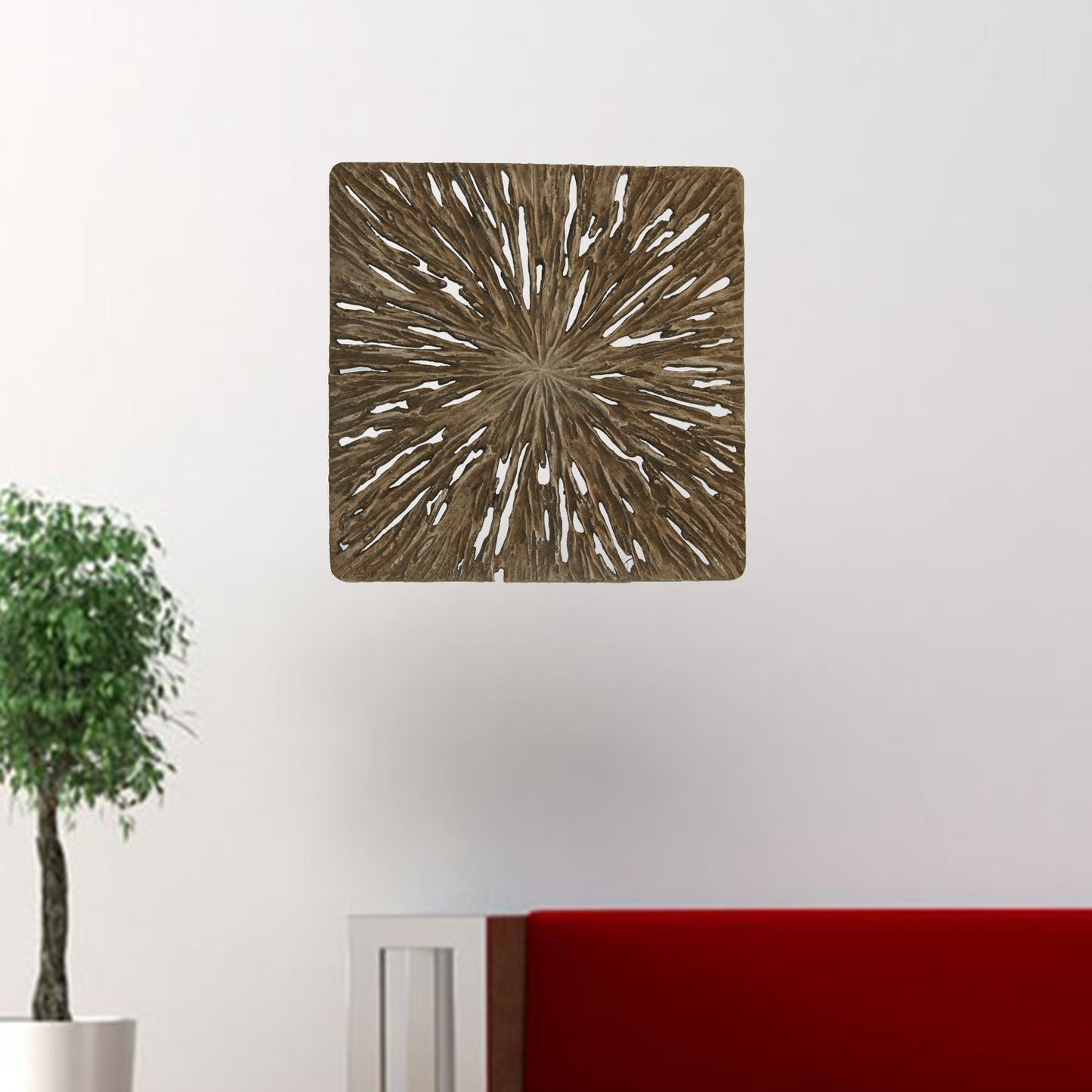 1 x 19 x 19 Brown Square Rotten Wood  Wall Decor
