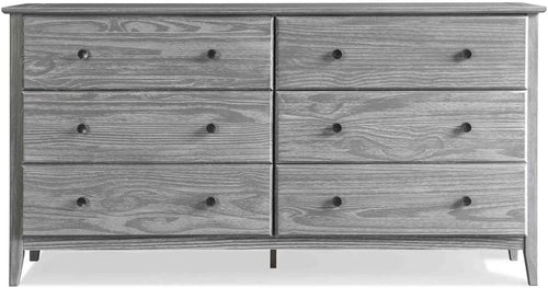 Greenport 6-Drawer Bedroom Dresser, Solid Wood with a Brushed Grey