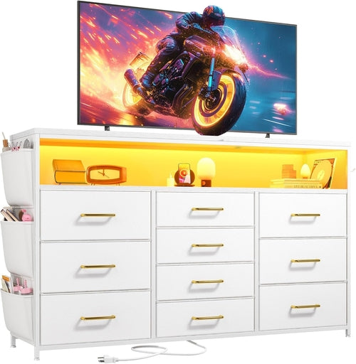 Dresser TV Stand with 10 Drawers for 55" TV Stand for Bedroom with LED