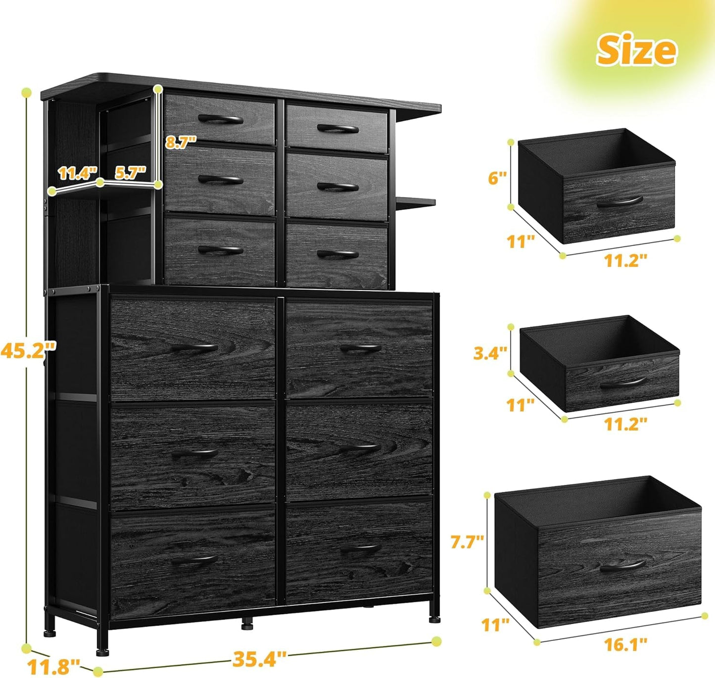 12 Drawer Dresser with LED Lights Bedroom Black