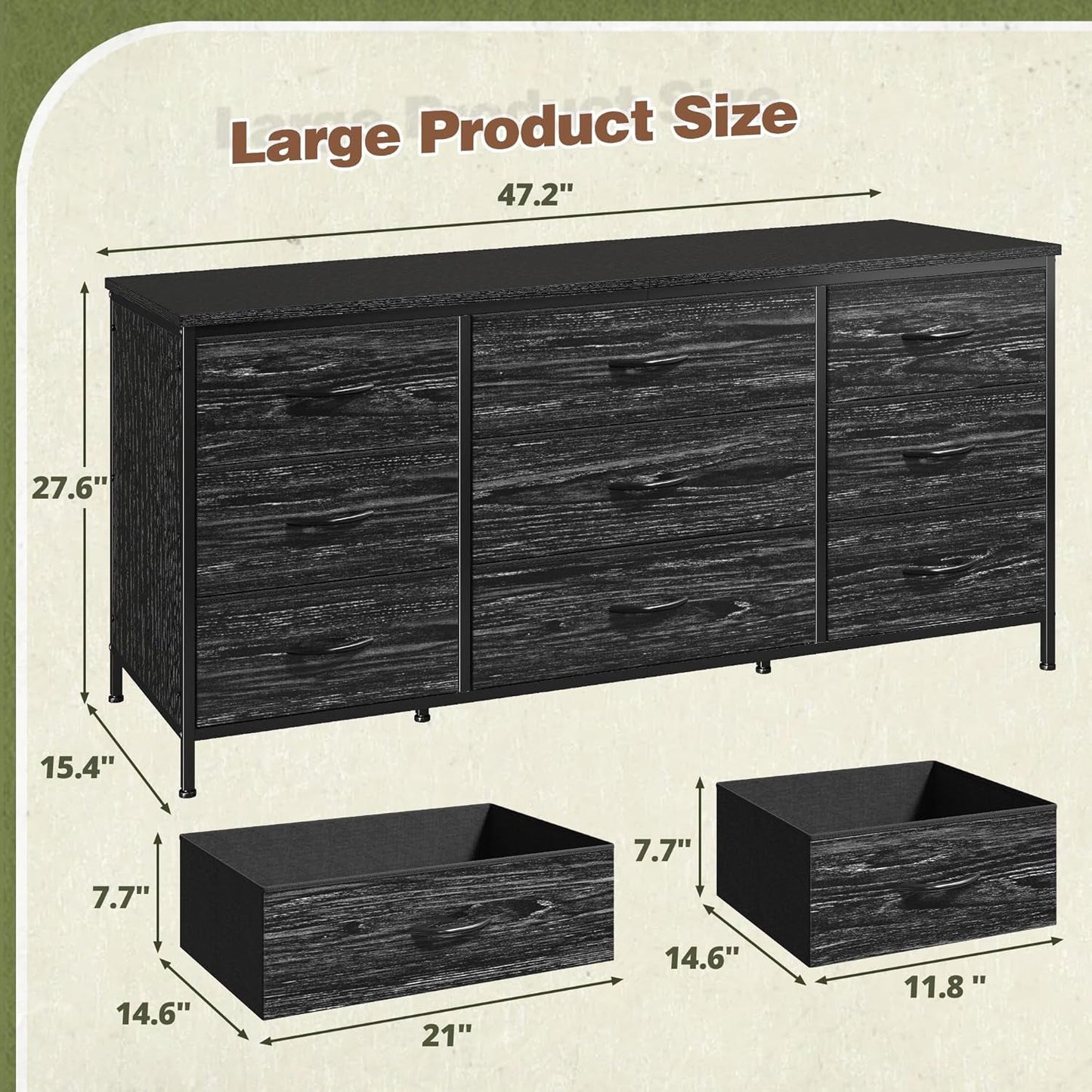 Dresser TV Stand with 9 Drawers for 60'' TV Stand for Bedroom Long