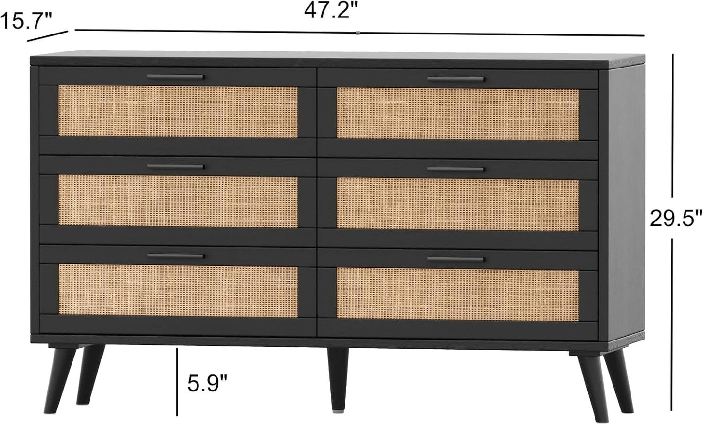 6 Drawer Double Dresser for Bedroom, Rattan Chest of Dressers, Modern