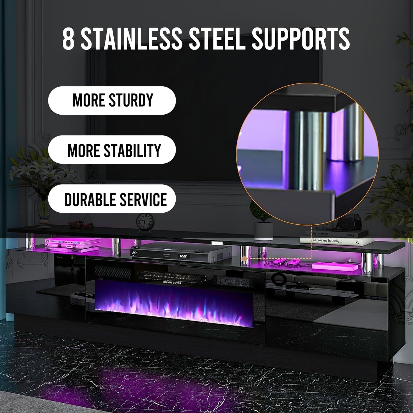 80" Modern Electric Fireplace TV Stand for Tvs up to 90 Inch, with