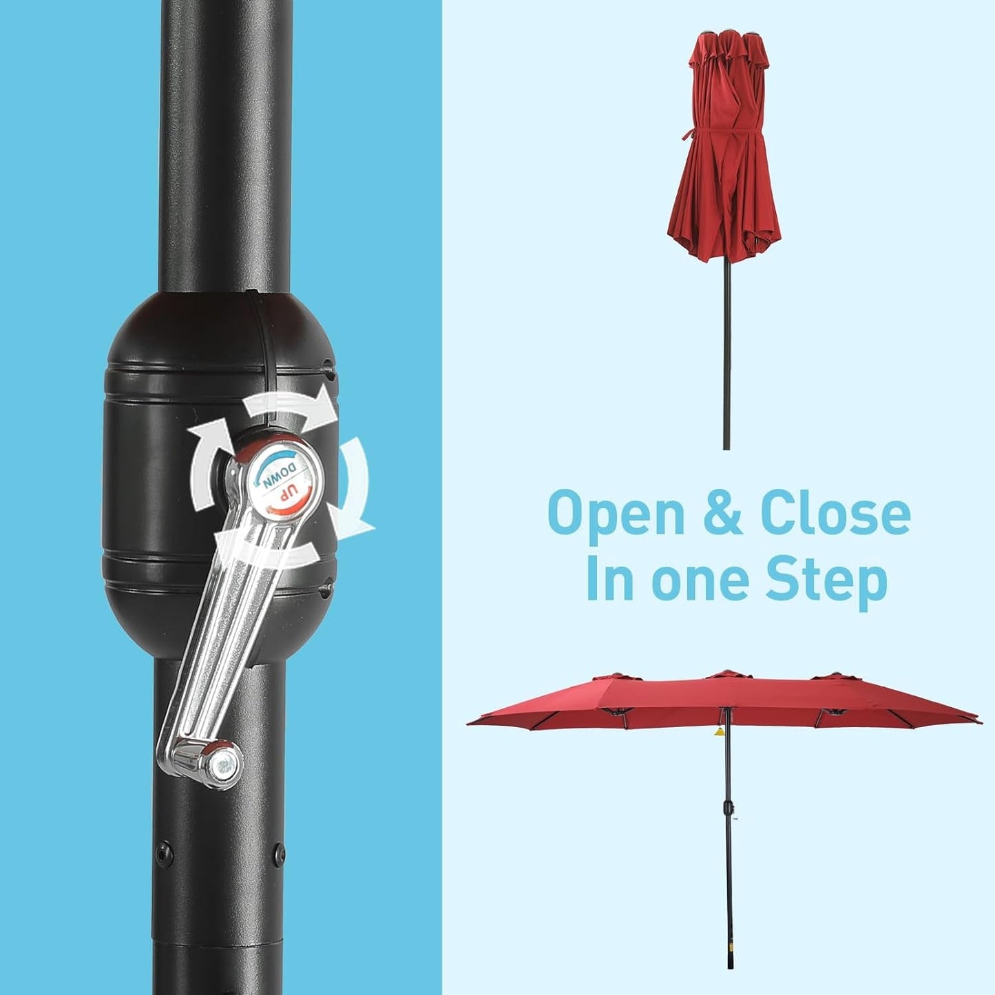 15ft Double Sided Patio Umbrella with Base Red