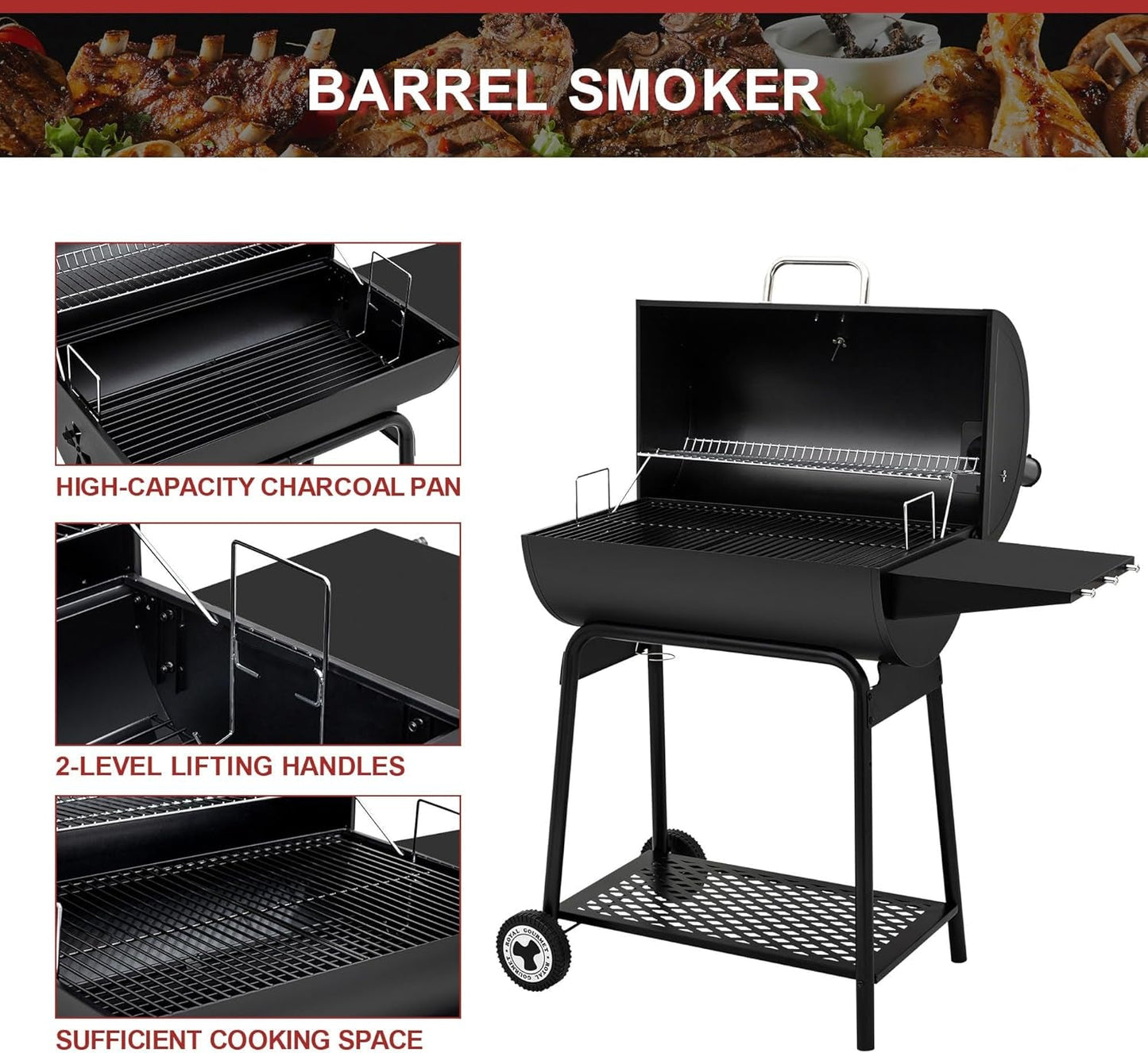 30 Inch Barrel Charcoal Grill: 627 Inch, Outdoor BBQ