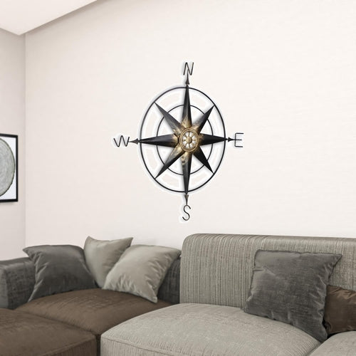 Black Metal Wall Decor Compass with Gold Center Accents