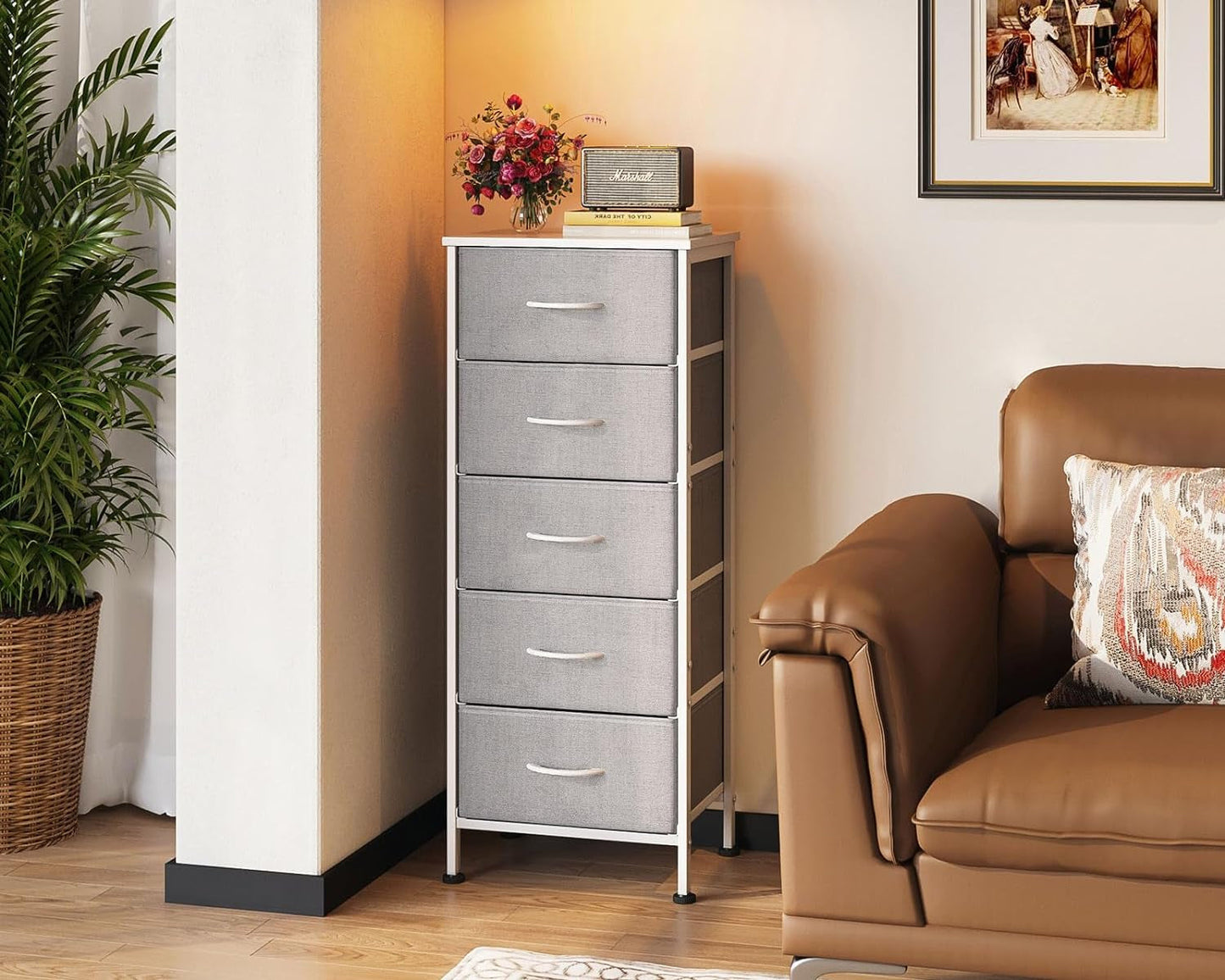 Dresser for Bedroom with 5 Storage Drawers, 48" Tall Dresser Chest of