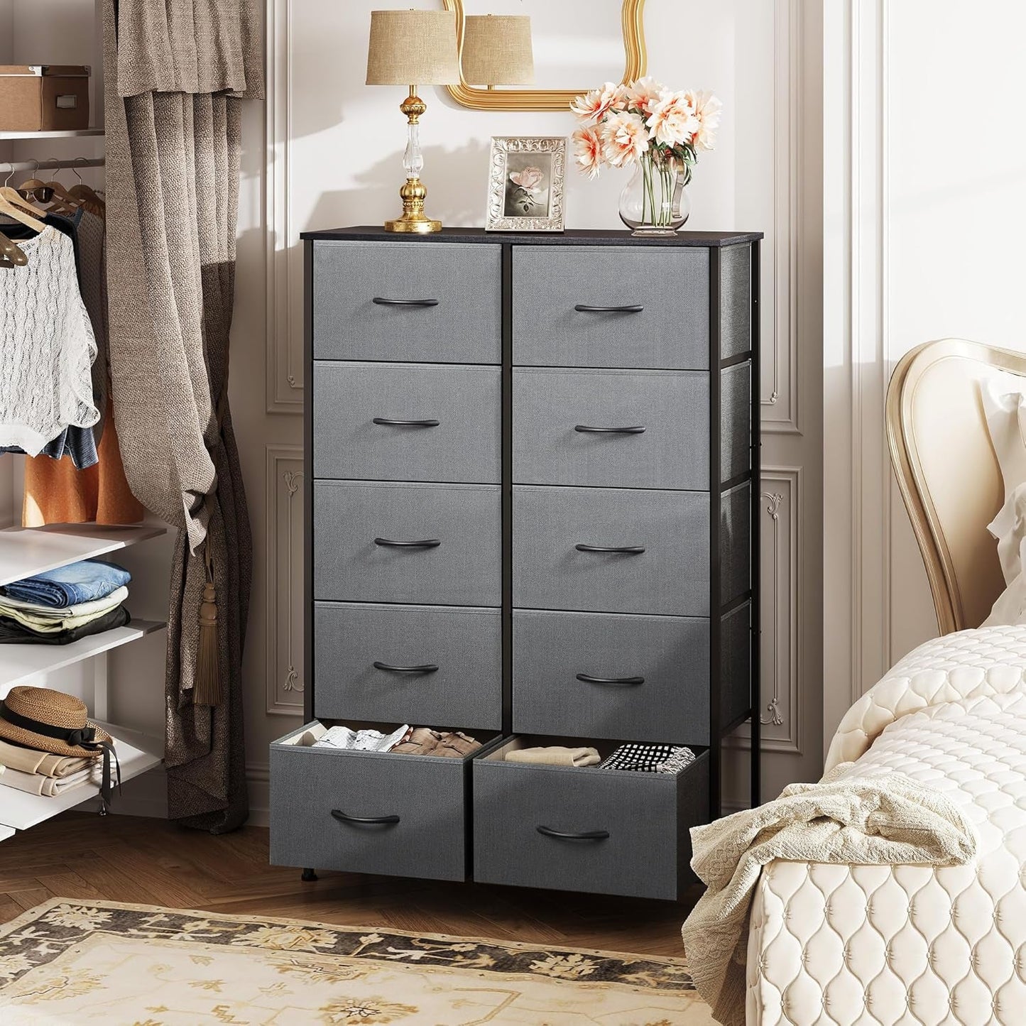 Tall Dresser for Bedroom with 10 Fabric Drawers, Organizer Units for