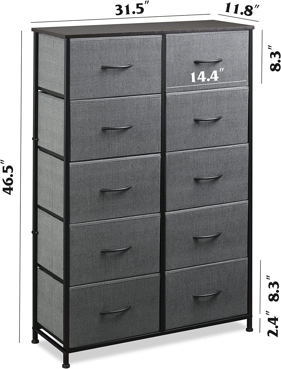 Tall Dresser for Bedroom with 10 Fabric Drawers, Organizer Units for