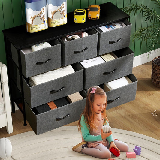 Dresser for Bedroom, 7 Storage Drawers, Anti-Tip Wide Fabric Closet